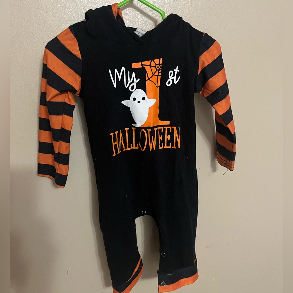 6 mo first Halloween one piece with bib.